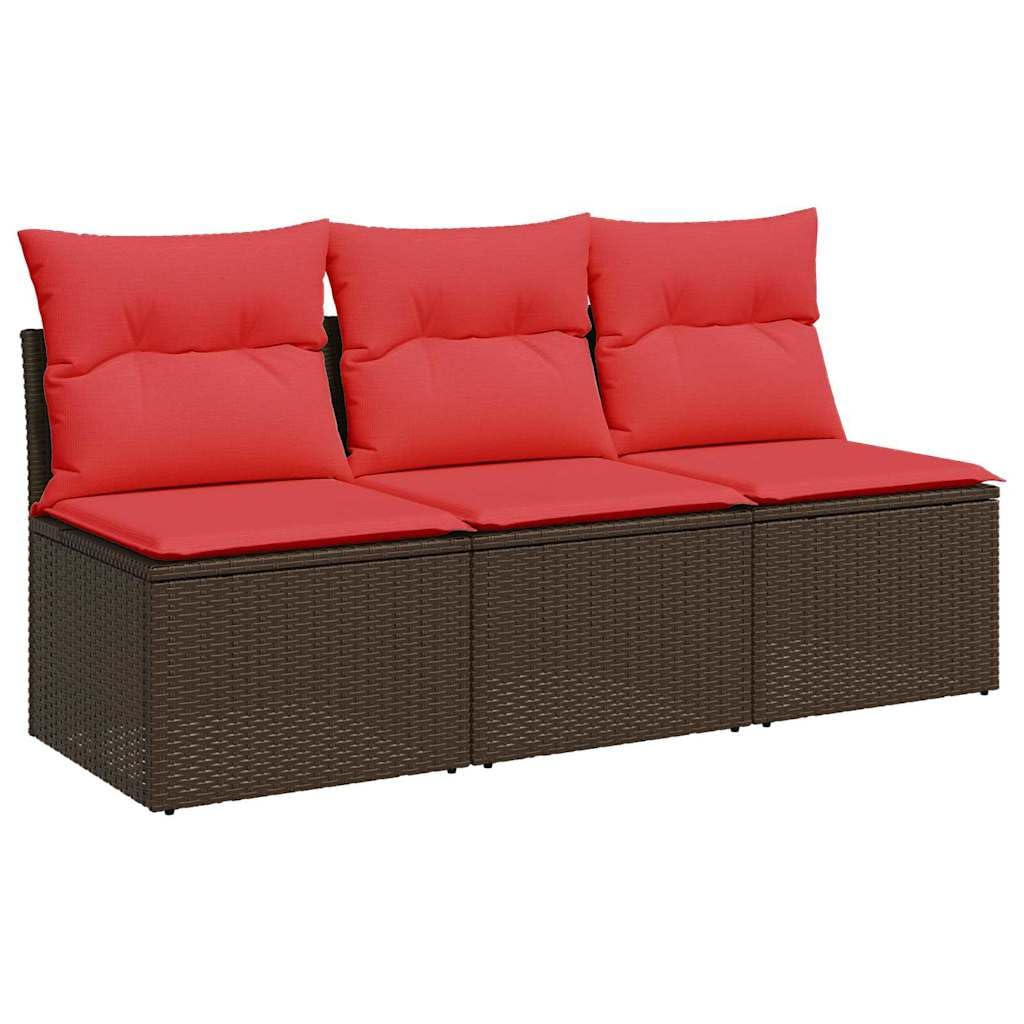 vidaXL Canapé de jardin avec coussin, 3 places, avec compartiment de rangement sous assise, avec housse amovible et lavable, meubles de jardin, meubles de terrasse, en polyrotin marron
