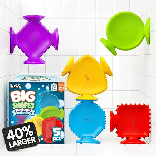 Image of Bunmo Toddler Bath Toys - Best Montessori Toys for Kids Ages 1 2 3 4 Year Old Boys & Girls Gifts, Best Sensory Toy for Babies 12 Months +, No Hole Bath Toy for Kids Ages 1-3 & 2-4 (Big Shapes 5 Pack)