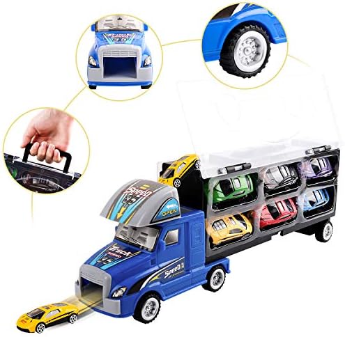 Zmoon Transport Carrier Truck Toy, Car Transporter with 12pcs Colorful Mini Metal Cars Vehicles Play Set for Boys and Girls