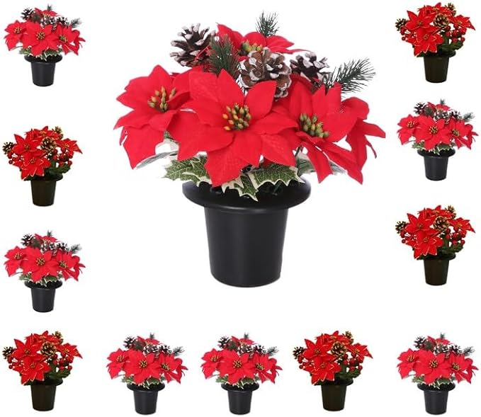 Christmas Grave Flowers Xmas Poinsettia Grave Pot Cemetery Vase