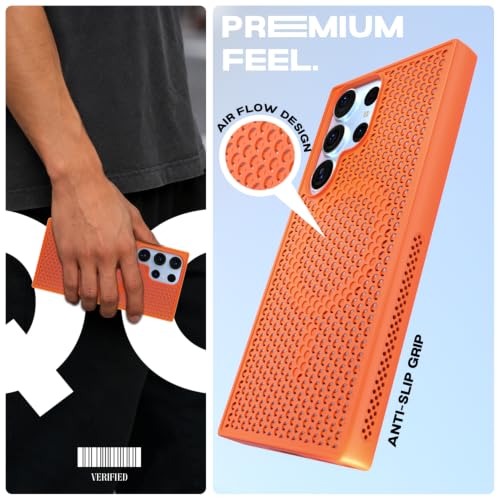 Image of Outlouders Back Cover for Samsung Galaxy S23 Ultra 5G | Honeycomb Cooling Design | Silicone Heat Dissipation | Mag-Safe Compatible | Shockproof Camera Protection Bumper Case (Orange Mag-Safe)