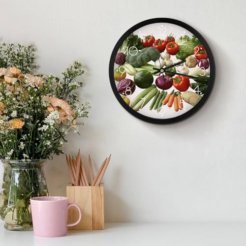 Horloge murale sans bruit de 25 cm décor légumes pour décorer ma cuisine