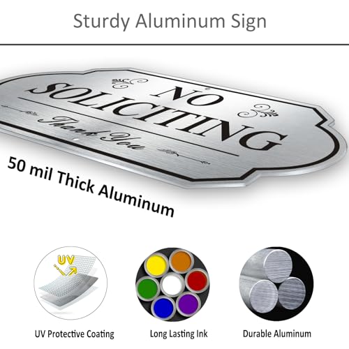 Image of Heavy Duty No Soliciting Sign for House - All Metal Construction No Soliciting Yard Sign - 14 inch x 7 inch - Aluminum - with 28 inch Long Stake