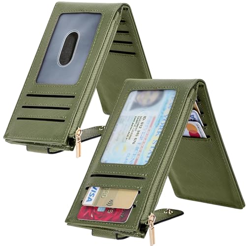 Image of Chelmon Womens Wallet Slim RFID Blocking Bifold Multi Card Case Wallet with Zipper Pocket (Green Army)