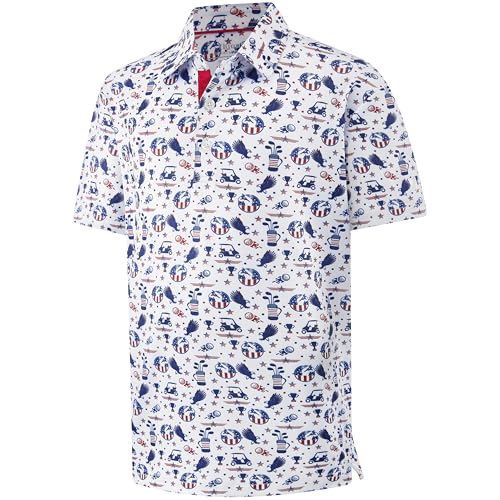 Boys Polo Shirts Performance Dry Fit Kids Polo Shirts for Boys American Flag Golfs Club Print Boys Golf Polos Short Sleeve Casual Collared Golf Shirts for Boy 10-12 Years