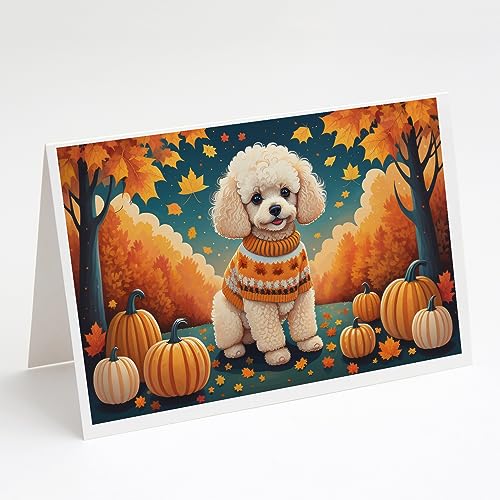 Caroline's Treasures DAC1063GCA7P Poodle Fall Greeting Cards and Envelopes Pack of 8 Blank Cards with Envelopes Whimsical A7 Size 5x7 Blank Greeting Cards