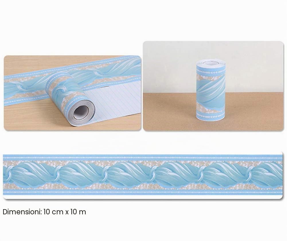 Livelynine Bordi Adesivi per Pareti Blu Greca Adesiva per Parete Bagno Bordi per Carta da Parati Azzurro Bordo Adesivo per Pareti in PVC Bambini Cucina Impermeabile Lavabile Autoadesiva 10CM X 10M
