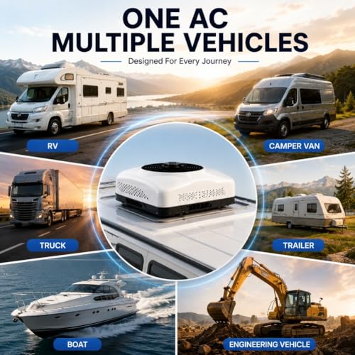 Image of 12V RV Air Conditioner DC, 10000 BTU Rooftop AC Unit, Fast Cooling Ultra-Quiet Heating & Cooling, Low Profile Energy Efficient, Battery Powered Air Conditioner for Camper Motorhome Trailer Truck