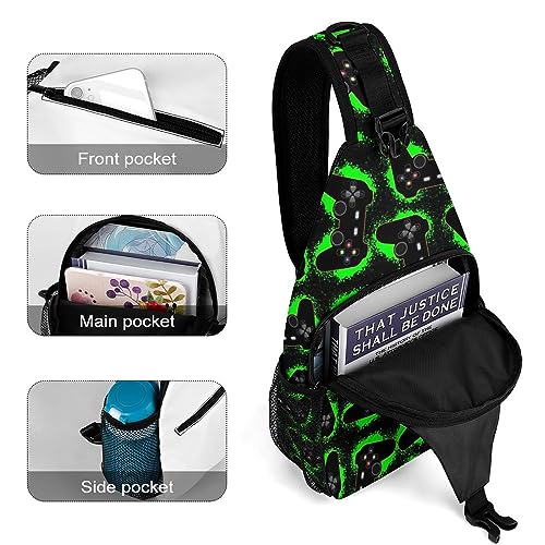 Sling Bag for Green Video Game Weapon Cool Crossbody Backpack for Men, Lightweight Shoulder Bag Anti-Theft Gym Bag for Hiking Travel Cycling4