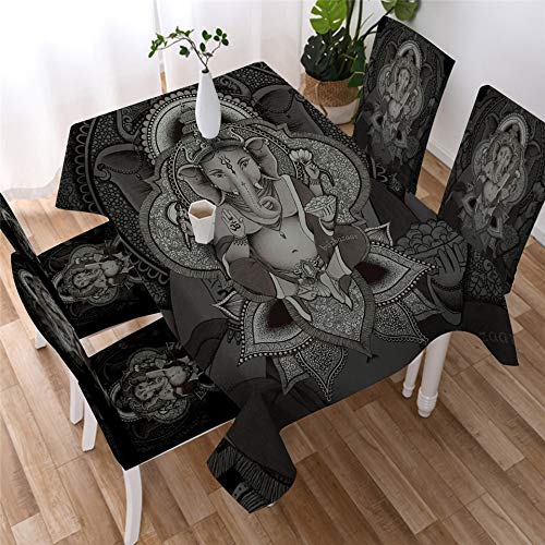 Nappe Mandala Noir Blanc Fleur Nappe de Cuisine imperméable Univers mystérieux Couverture de Table de Pierres précieuses A1 140x180 cm