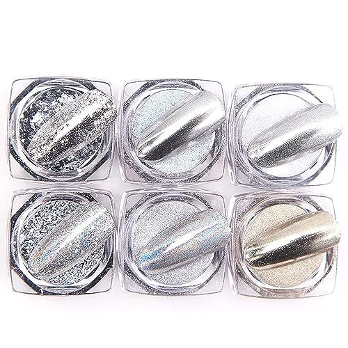 Pure Vie Glitter per Unghie, 6Colori Brillantini Unghie Decorazioni Polvere Unghie Effetto Cromo Perla Glitter Make Up per Viso Corpo Capelli Nail Art Pittura, Festa Festival Musicale