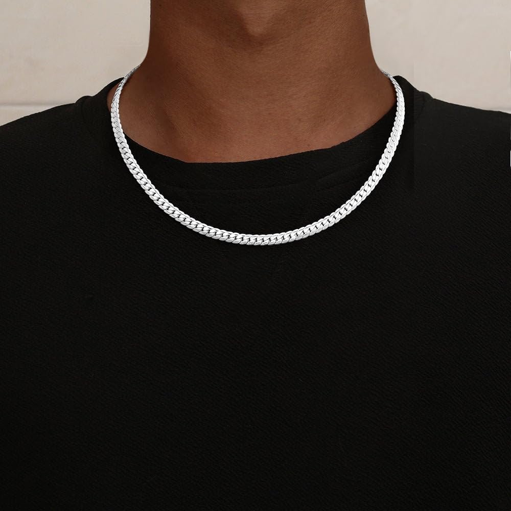 S925 Sterling Silver Chain Necklace for Men, 5mm/6mm Sterling Silver Cuban Link Curb Chain Necklace for Women Men Jewelry, 18 20 22 24 Inches