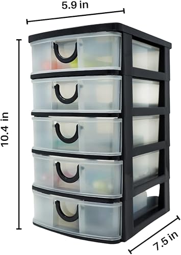 Miniatura 2 de Massca Cajones de almacenamiento de 5 cajones y organizador personal, contenedores de plástico resistentes para almacenar artes, manualidades,