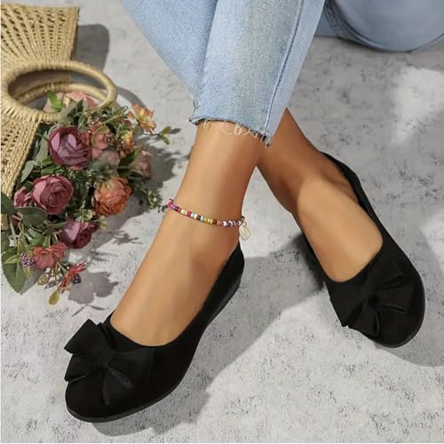 Womens Low Wedge Heels Slip On Shoes Mary Jane Flats Fashion Solid Color Suede Bowknot Round Toe Comfortable Casual Ballet Dress Shoes for Ballerina Office Work Walking Business2