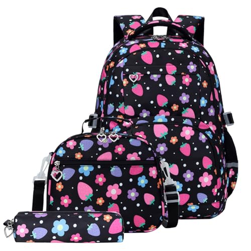 3 Pcs Backpack with Lunch Box Fashionable Backpacks for (Black)