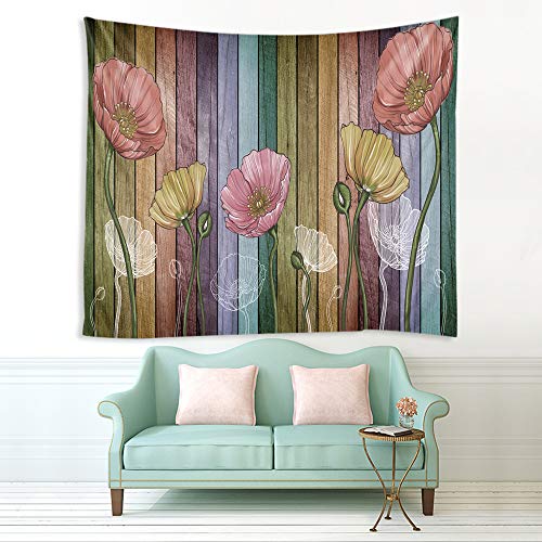 Sevendec Retro Wood Plank Flower Wall Tapestry Colorful Tapestry Wall Hanging For Livingroom Bedroom Dorm Home Decor W59 X L59 #TOP1