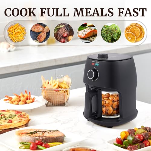 Image of Elite Gourmet Glass Air Fryer, PFAS-Free Basket, 1150W, Black, 2.4 Quart (Pack of 2)