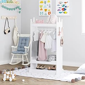 UTEX Kids See and Store Dress up Center Costume Closet for Kids Open Hanging Armoire Closet Pretend Storage Kids Costume Dresser for Kids BedroomWhite
