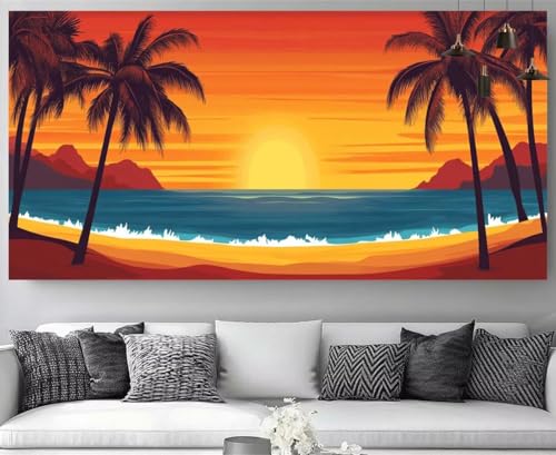 Peinture Diamant Plage pour décorer votre salon avec un grand canevas strass 30x90cm