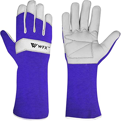 WFX Long Gardening Gloves Leather Ladies Men Women Durable Goatskin Garden Gloves Forearm Protection Thorn Proof Gardener Work Spandex Sleeves Rose Pruning Gift (Medium