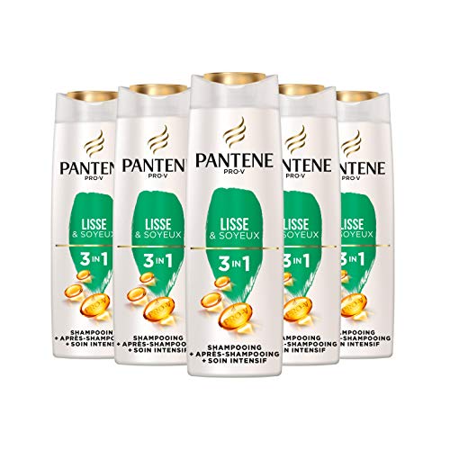 Pantene Pro-V, Shampoing Après Shampoing & Soin Intensif Lisse Et Soyeux, Combat Les Frisottis, Pour Cheveux Frisés Et Ternes, Formule 3 en 1, Lot de 6x225 ml