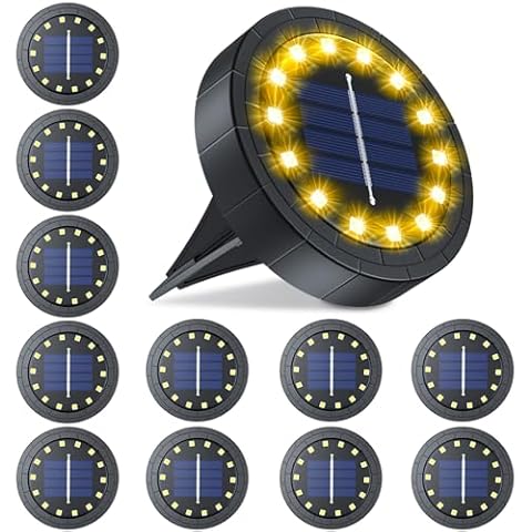 Mizmakp Solar Lights Outdoor 12 Pack, Pathway Waterproof IP65, Solar Garden Lights Landscape Lighting, In Ground Lights for Pathway, Patio, Lawn, Deck, Driveway, Walkway (Warm White, 12 Pack) Cover