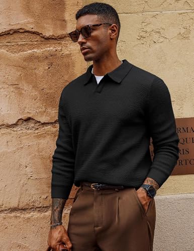 Image of DENIMHOLIC Men's Cotton Knitted Full Sleeve Collar Polo Sweater for Men, Pullover Sweaters for Men Winter,