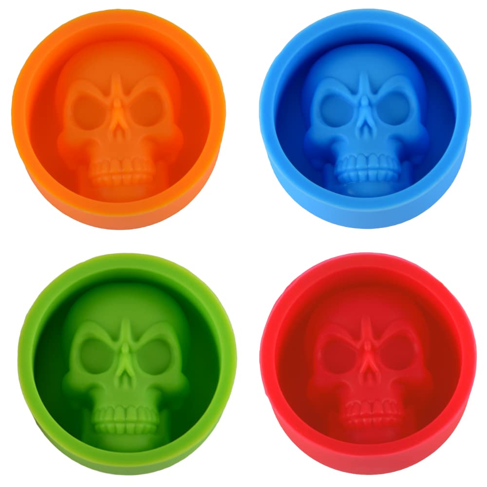 Crethinkaty Skull Mold Set-4 Pack Silicone Skull Shaped Mould-Suitable for Making Cake,Chocolate,Ice Cube,Candy,Jelly,Soap-Summer&Holiday&Halloween Baking Moulds.