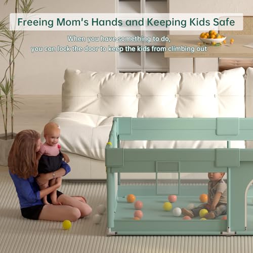 Image of LulliSpace Baby Playpen,73 inchX49 inch Baby Playard for Kids and Toddlers with Gate,Kids Activity Centre Safety Play Yard,Indoor & Outdoor Extra Large with Breathable Mesh，with Anti-Slip Base