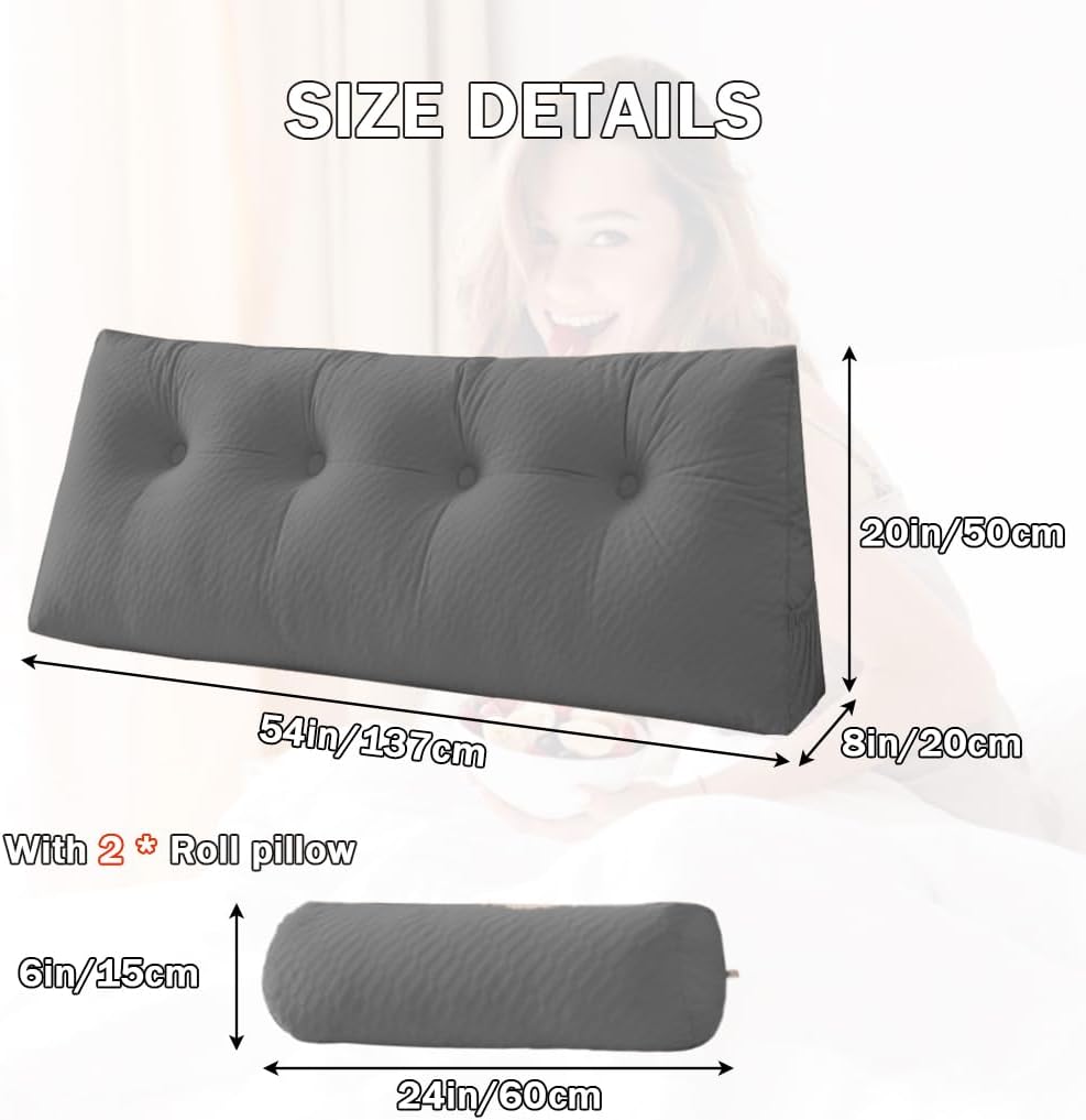 Velvet Triangular Wedge Pillow With Roll Pillows,Removable Cover Tiangular Headboard Pillow for Daybed,Backrest Positioning Support Pillow Cushion Resting Reading (Beige, Small(24 * 20 * 8in))