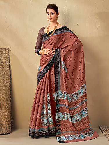 Image of AKHILAM Women's Abstract Tussar Silk Printed Saree With Unstitched Blouse Piece (KANTHA01 Parent)