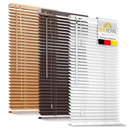 Sol Royal Veneziana in Legno SolDecor JH3 Bianco - 40x130 cm - Tenda Veneziana di Legno da Interno ed Esterno - Veneziana Finestra - Prodotta nel Rispetto dell'ambiente - con Cordino