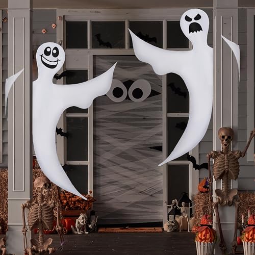 Image of JOYIN 2 Pcs 53 inch Halloween Decoration Outdoor, Halloween Bendable Hanging Ghost for Lawn, Tree, Pilar Decorations, Tree Wrap Ghost Party Supplies