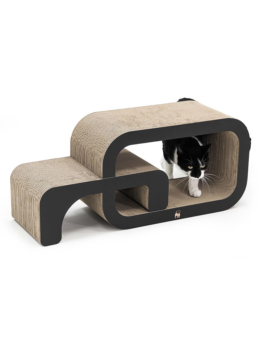 Petrebels Kratzpappe Max 55, Katzen Kratzbrett aus sehr stabilem Karton, Kratzkarton 55 x 24 x 33 cm, Farbe Schwarz