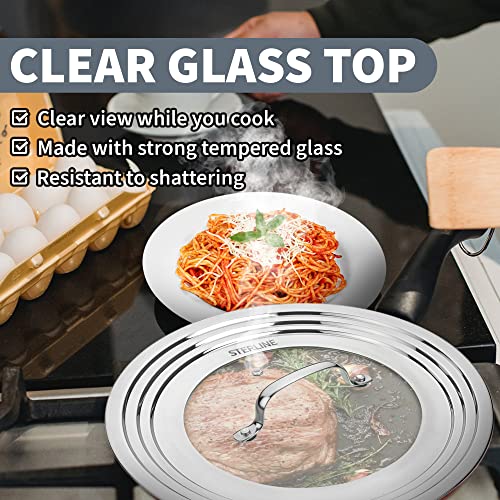 Sterline Universal Lids Set With Tempered Glass Top - Fits 5-12 Inch Pots, Pan, And Skillets - Set Of 2, Large And Small, Stainless Steel Replacement Pot Lid For Kitchen Organizing, Space Saving #TOP3