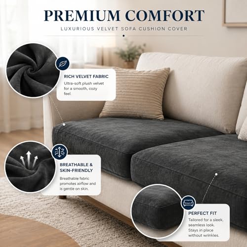 Image of Namdev Art's Velvet Sofa Cushion 21x22x5 Inch | High Density 32 Foam Seat Cushion | Soft & Comfortable Sofa Gaddi with Zip Cover | Multipurpose Cushion for Sofa Chair (Grey)