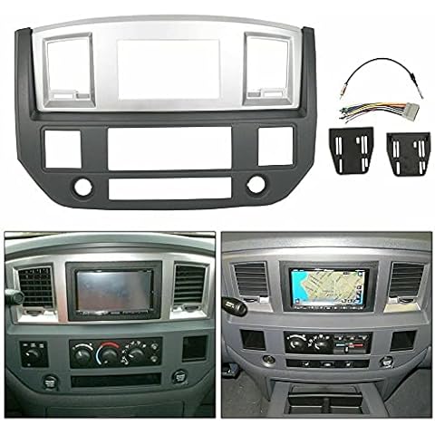 Double Din Install Bezel Kit Silver Slate Grey for Dodge for Ram 1500 2006-2008 for Ram 2500/3500 2006-2009 ABS Plastic Center GNT56215007 5KS701DHAB Cover