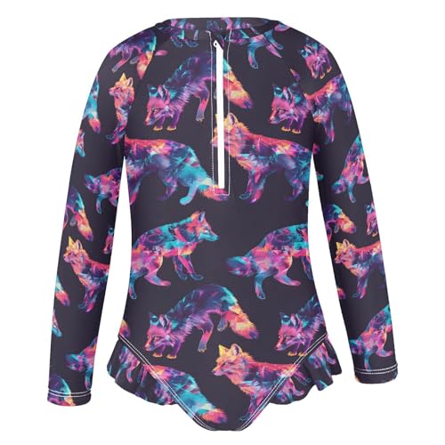 ALAZA Fox Colorful Black Girls One Piece Swimsuit Long Sleeve Rash Guard Swimsuits UV 50+ Swimwear Zipper2