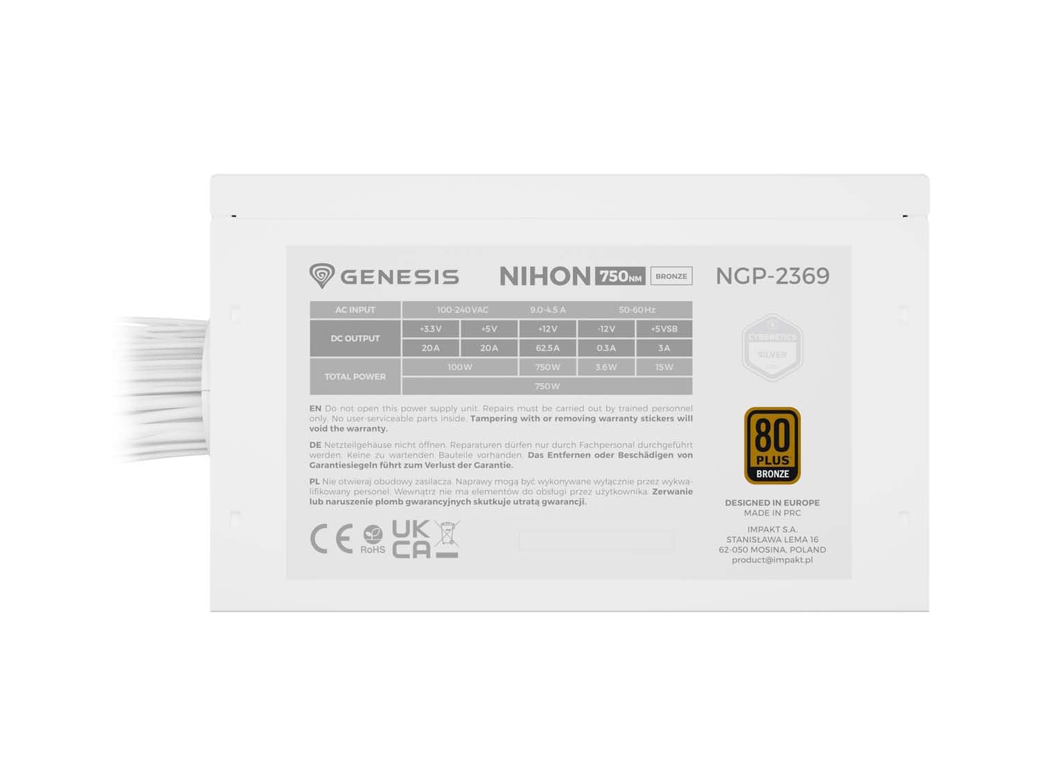 GENESIS NIHON 750NM BIAŁY ZASILACZ 750W 80+ BRONZE ATX 3.1