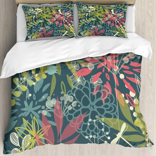Linge de lit microfibres fleurs libellules housse de couette 178x208cm - 4