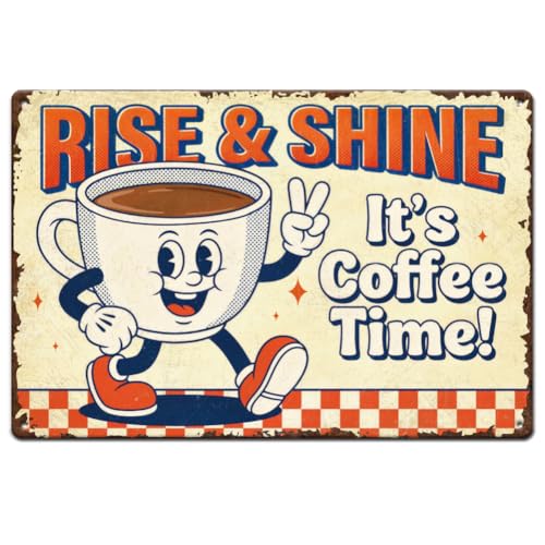 SUPERDANT 1Pc Metal Sign - Coffee Time Retro Wall Art for Indoor & Outdoor Cafes, Home Bars, and More - Ideal Gift 30x20cm
