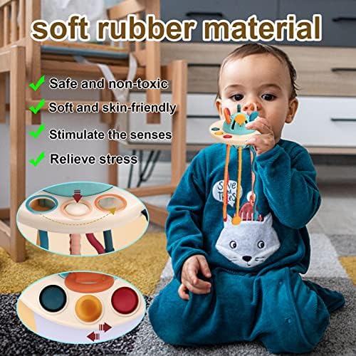 Travel Toys for 1 Year Old Boys Girls-UFO Food Grade Silicone Pull String Activity Toy Baby Montessori Toys 6-12-18 months Sensory Toys for Toddlers 1-3 First Christmas Birthday Gift for Boys Girls