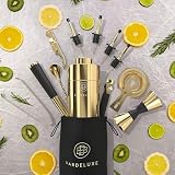BarDeluxe® Zestaw Barmanski, 12-częściowy, Zestaw Koktajlowy, Shaker do Koktajli 750 ml | W Zestawie Eleganckie Pudełko Upominkowe, Torba do Przechowywania i Książka z Przepisami (Złoto)