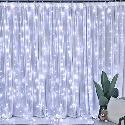 Dazzle Bright Curtain String Lights, 300 Led 9.8Ft X 9.8Ft 8 Lighting Modes Fairy Lights Usb Powered, Waterproof Lights For Christmas Party Wedding Outdoor Indoor Wall Decorations (White) #TOP3