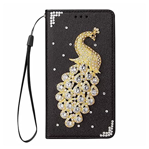 TYWZ Glitter plånboksfodral för iPhone 8 Plus/7 Plus, bling PU-läder flip fodral plånbok skyddande stötfångare fodral 3D handgjord diamantdesign – fågel svart
