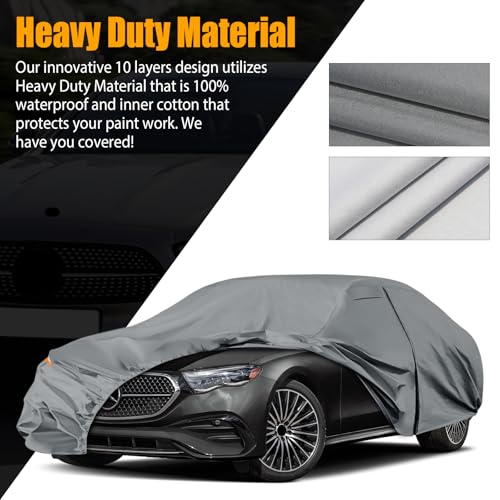 Image of Waterproof Premium Car Covers Replace for 2006-2025 Mercedes Benz E-Class E250 E300 E350, 10 Layers Heavy Duty All Weather Car Cover with Zipper Door, Windproof Bands for Snow Rain Dust Protection