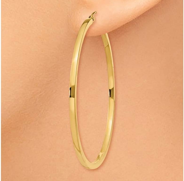 Large Hoop Earrings in 14K Yellow Gold 1 3/4 Inch (2.00 mm) - Image 2