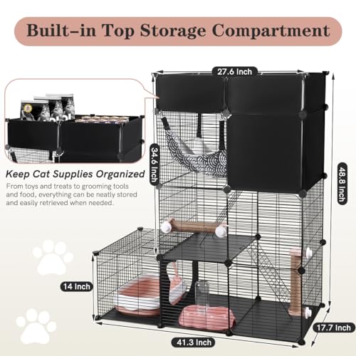 image for BriSunshine Upgrade Cat Cage, 3 Tier DIY Cat Cages Indoor Enclosure wi