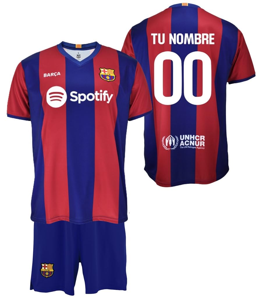 Futbol Club Barcelona Personaliza tu Camiseta y Pantalón de la Primera Equipación Temporada 2023/2024 - Réplica Oficial con Liciencia - Niño
