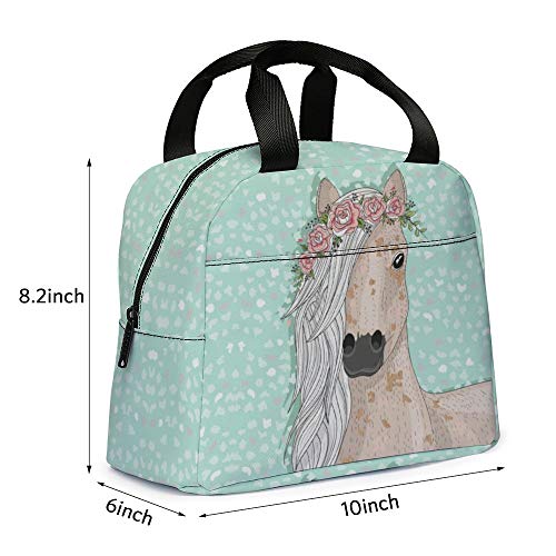 Ycgre Horse Lunch Bag, Cute Kids Insulated Lunch Box Reusable Cooler Tote Bag Multi-Functional School Lunch Container For Teen Boys Girls (Light Green) #TOP5